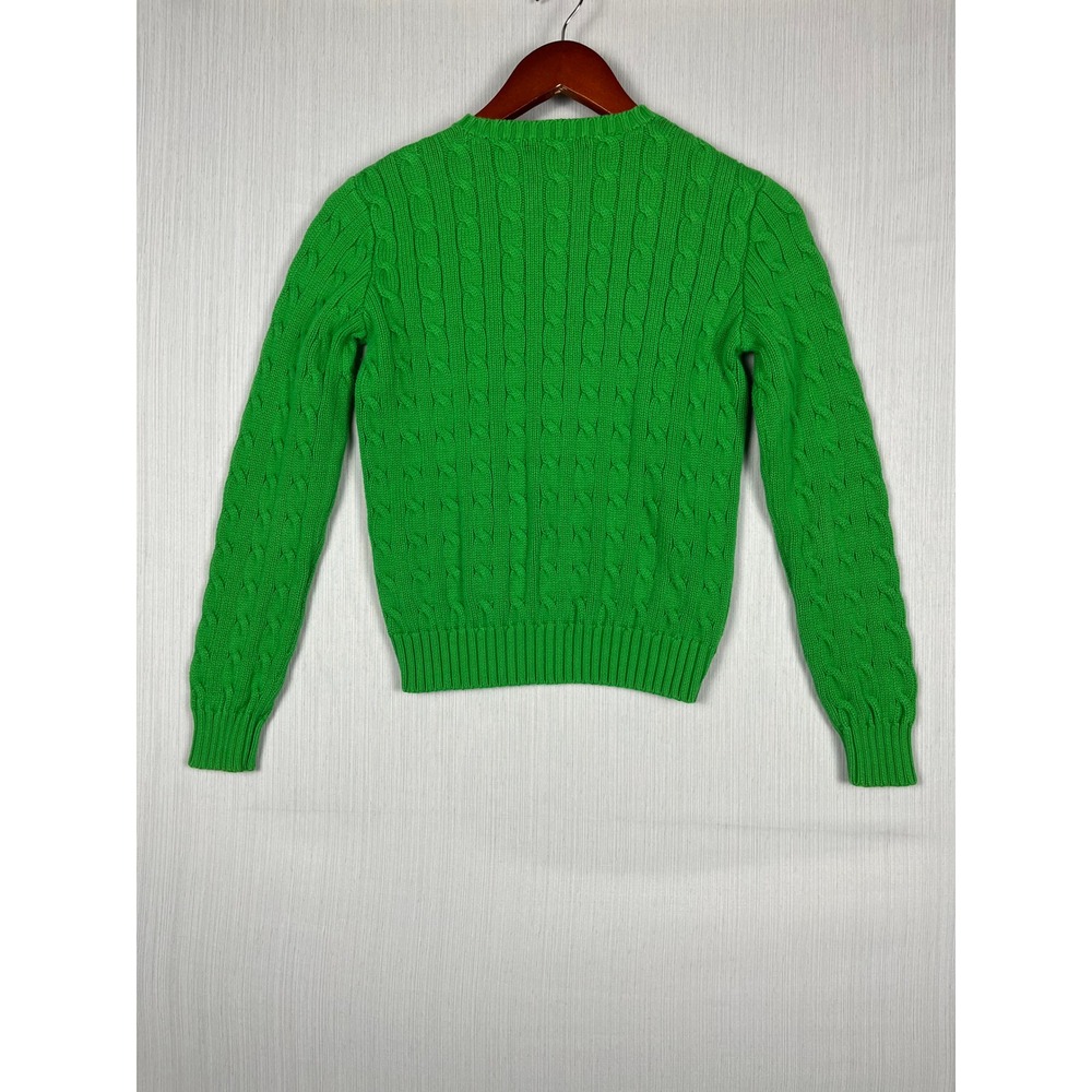 Ralph Lauren Womens S Green Cable Knit Cotton Pony Logo Preppy Classic Old Money - Picture 3 of 8